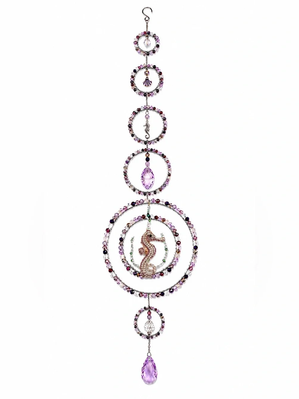 Seahorse Crystal Sun Catcher - Purple & Silver Hanging Ornament